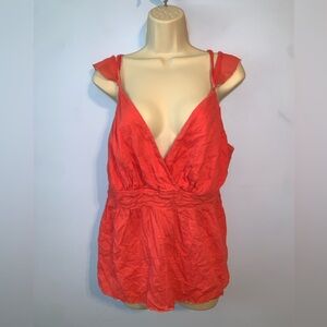 Cato women coral babydoll Sleeveless tank Top flutter straps silver trim 18/20w